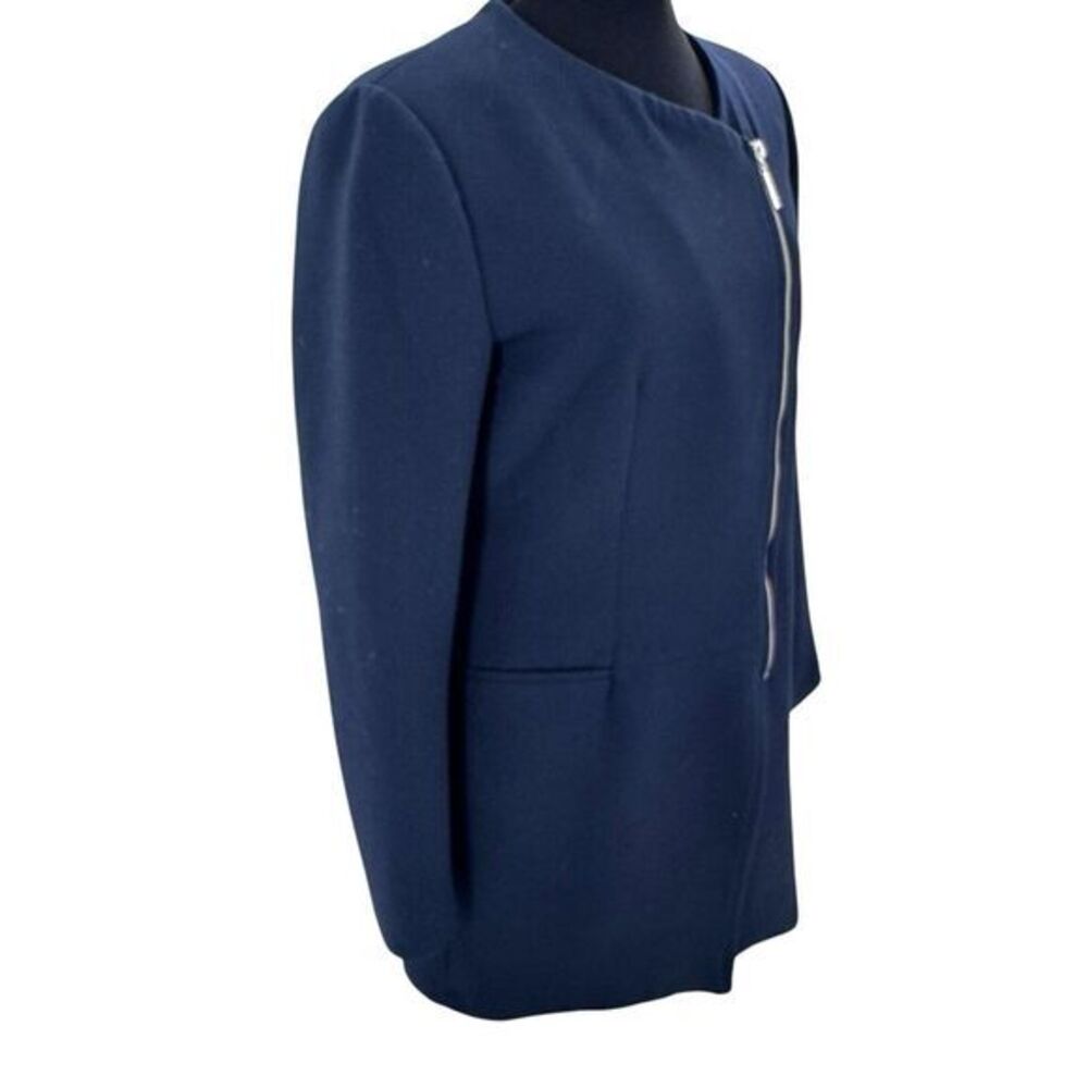 Zara Basic Navy Asymmetrical Zipper Front Tailored Jacket‎ Women's Size Large - Picture 4 of 8